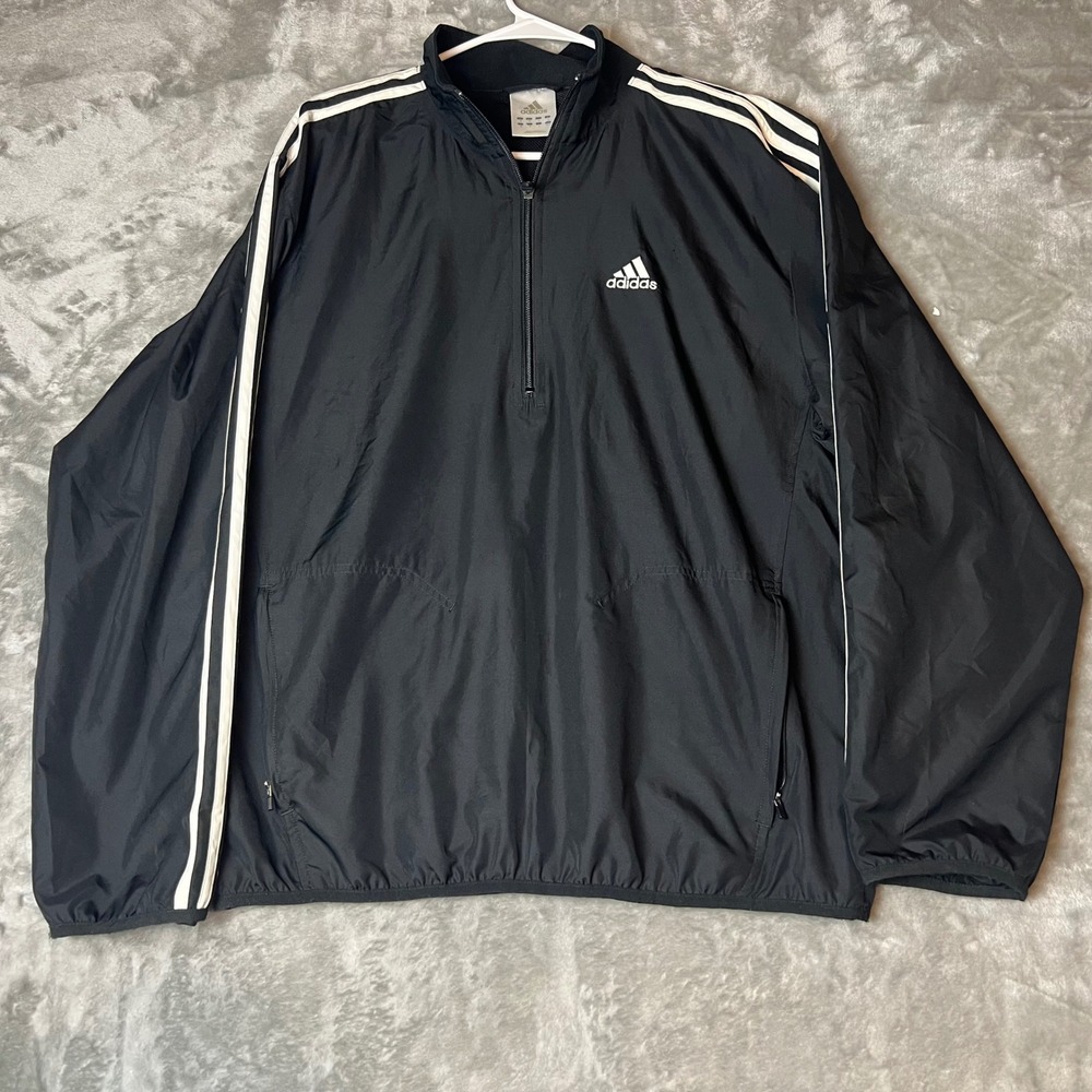 Adidas Black White 3 Stripe Quarter Zip Windbreaker Jacket Men's Medium